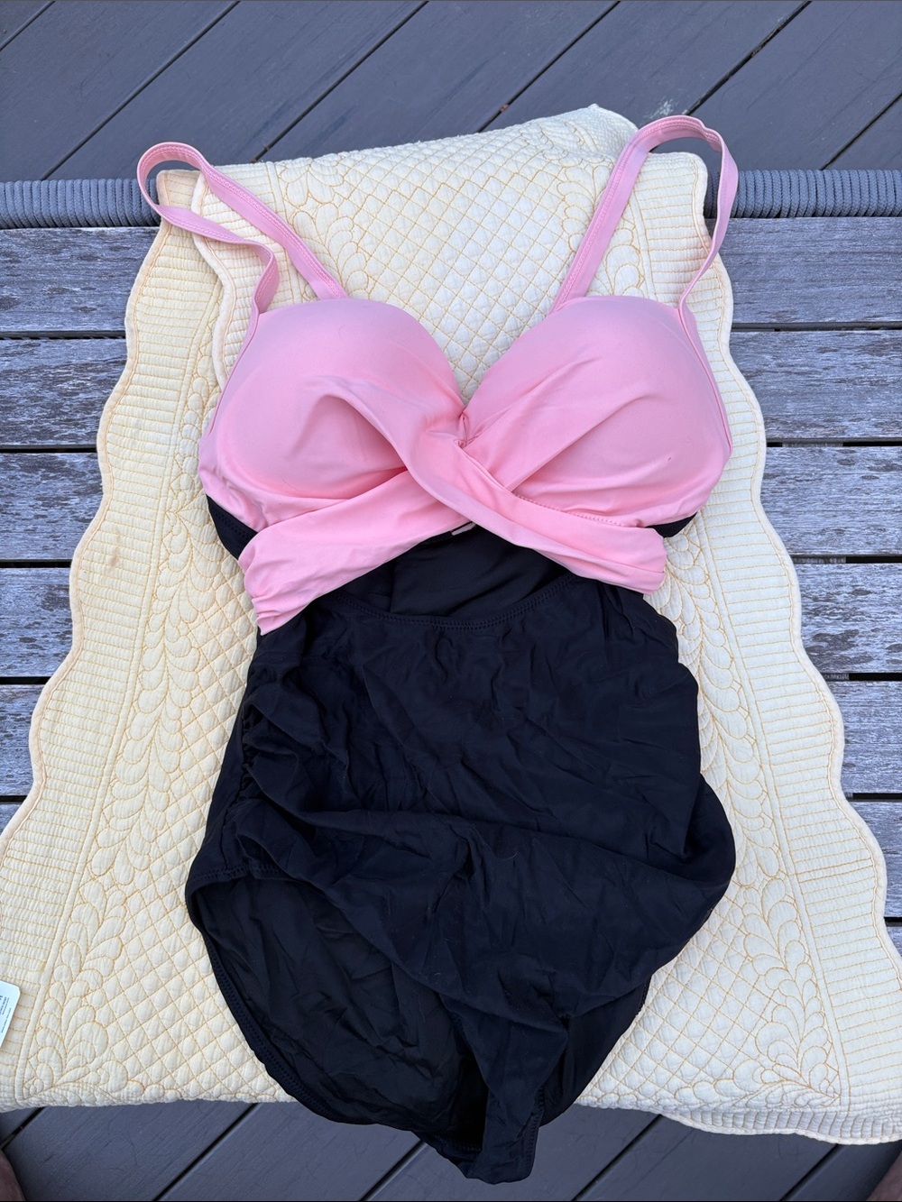 Amazon Pink and Black Twist-Front One-Piece Swimwear - L